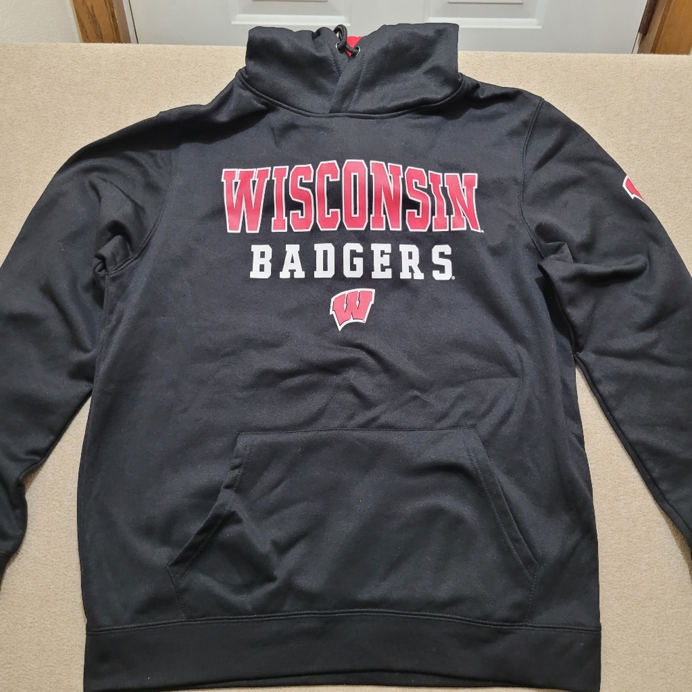 Wisconsin Badgers Sweater Hoodie‎ Mens Large Black Pullover Sweatshirt